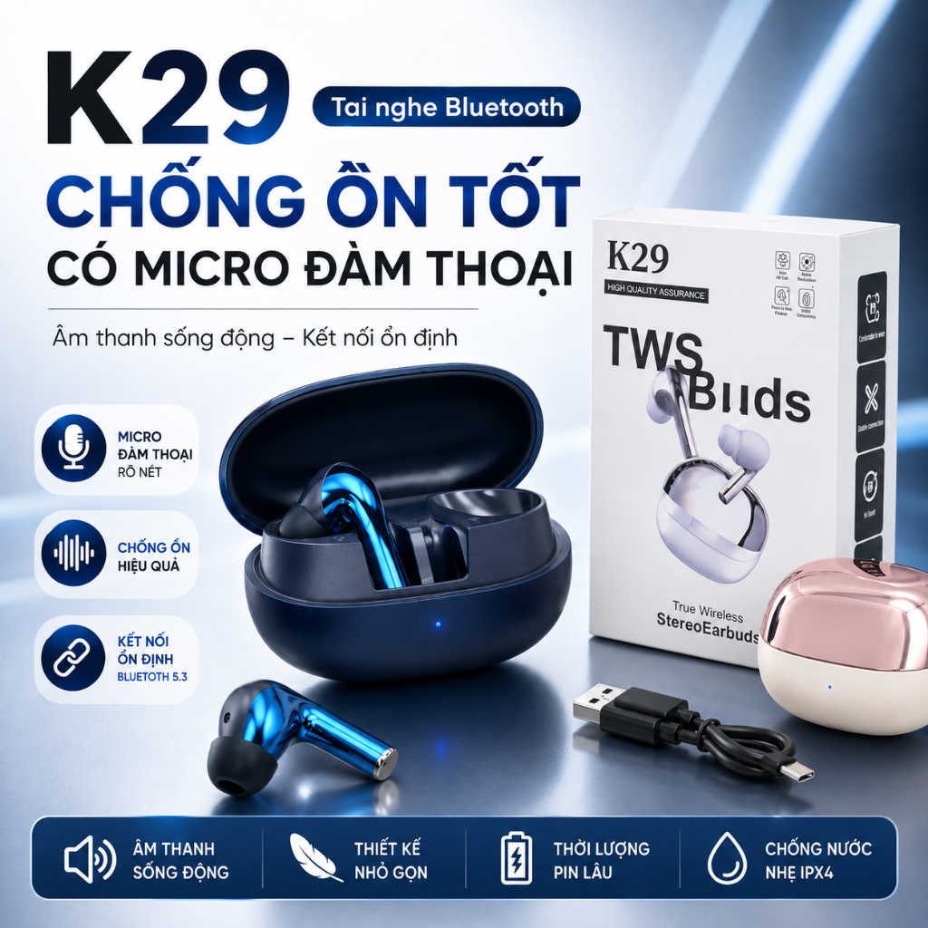 Tai Nghe Bluetooth Không Dây v5.3 Chạm Cảm Ứng, Âm Thanh Hay Có Mic