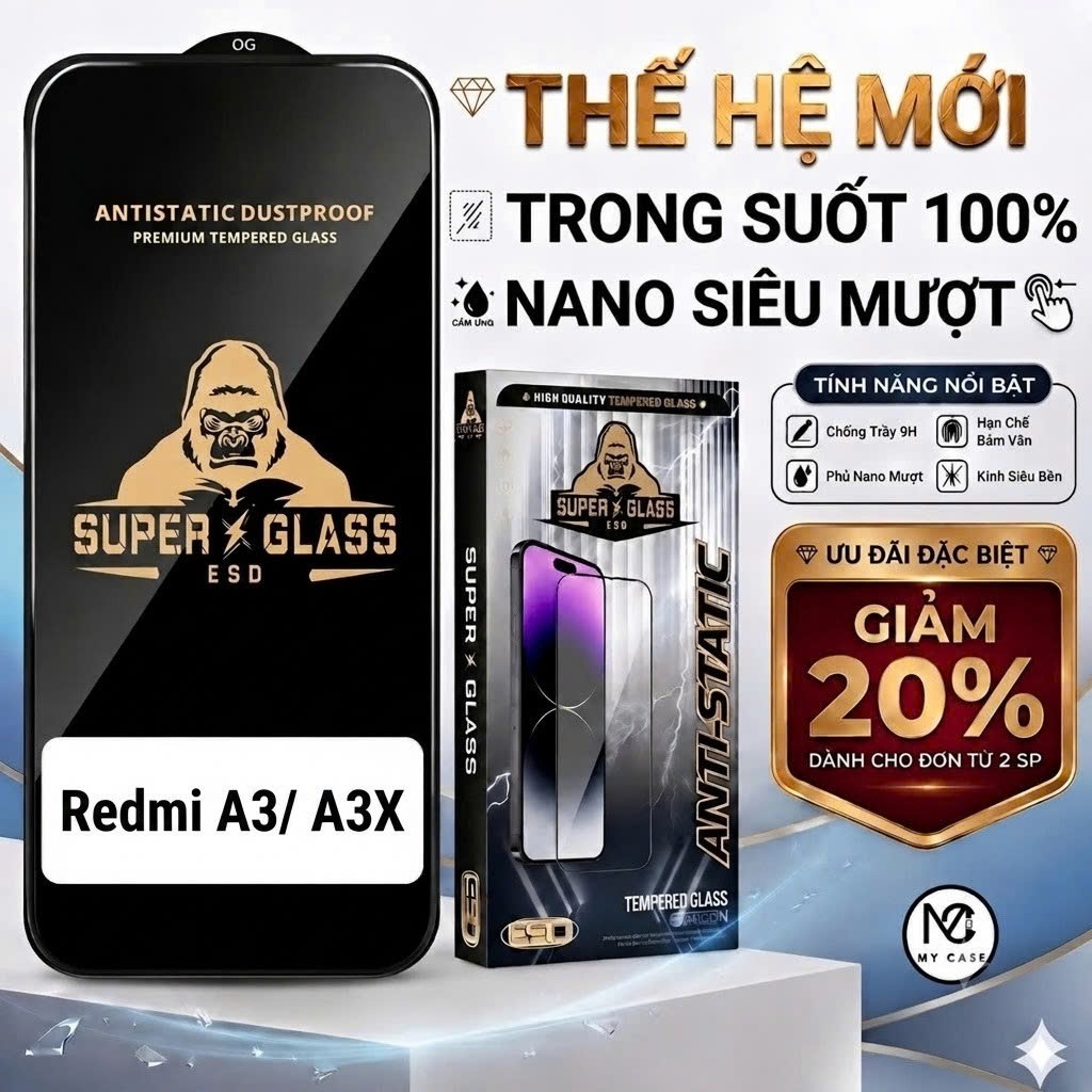 Kính cường lực cao cấp Redmi A3/ A3X cảm ứng mượt mà, full màn-My Case