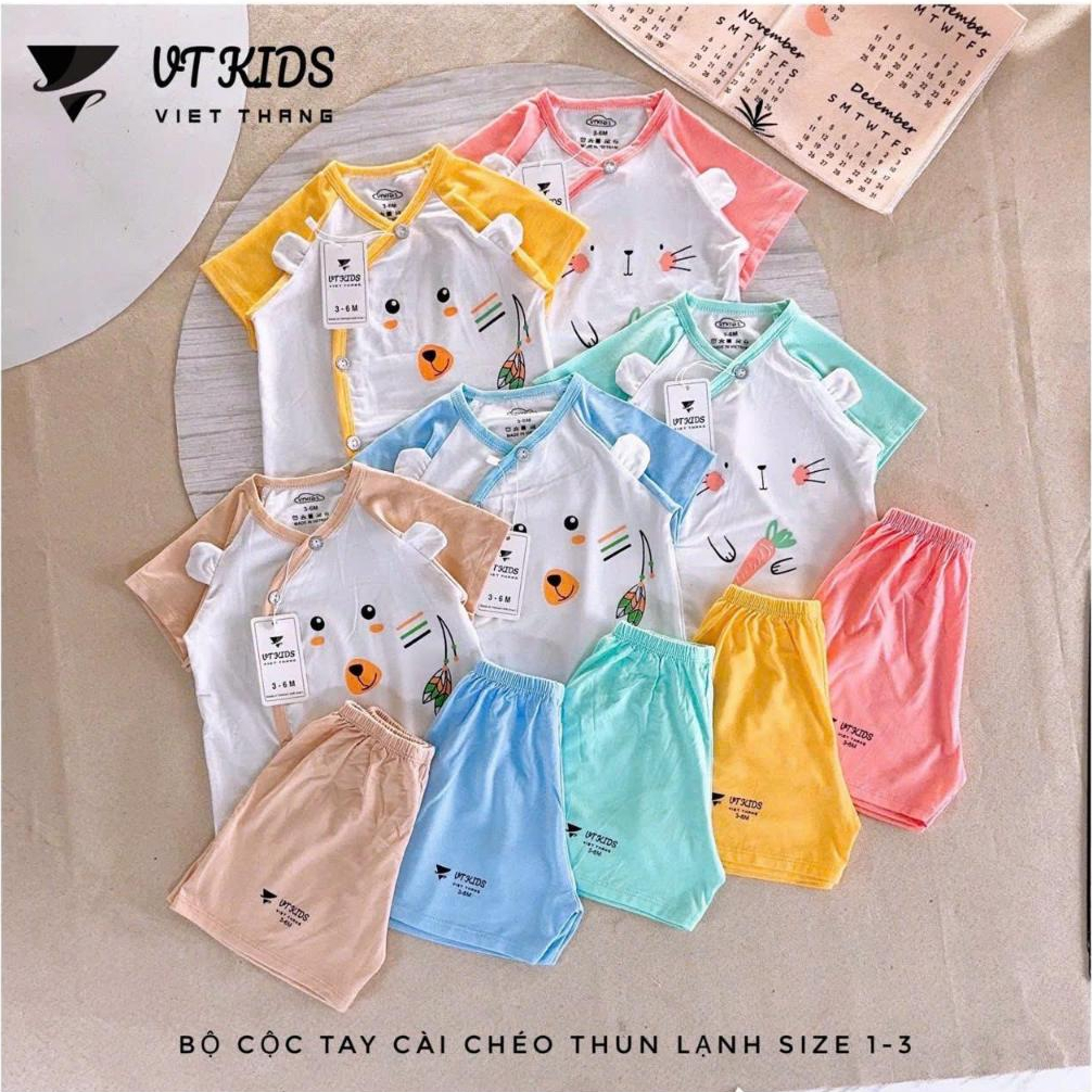 Bộ Cộc Tay Cài Chéo Cho Bé VT Kids - Quần Áo Sơ Sinh Vải Thun Lạnh Mềm Mát (Size 1-3) [VT27]
