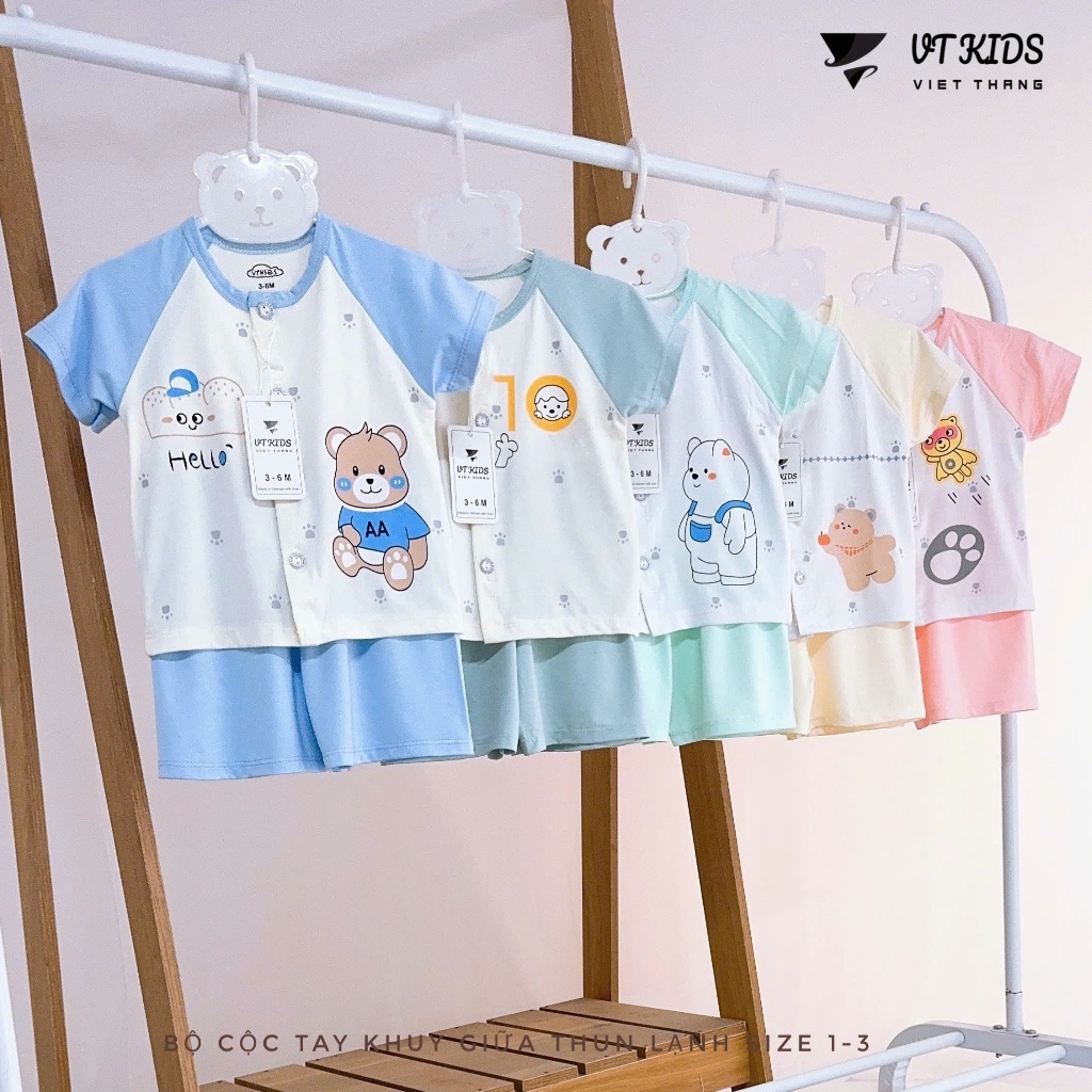 Bộ Cộc Tay Cài Chéo Cho Bé VT Kids - Quần Áo Sơ Sinh Vải Thun Lạnh Mềm Mát (Size 1-3) [VT28]