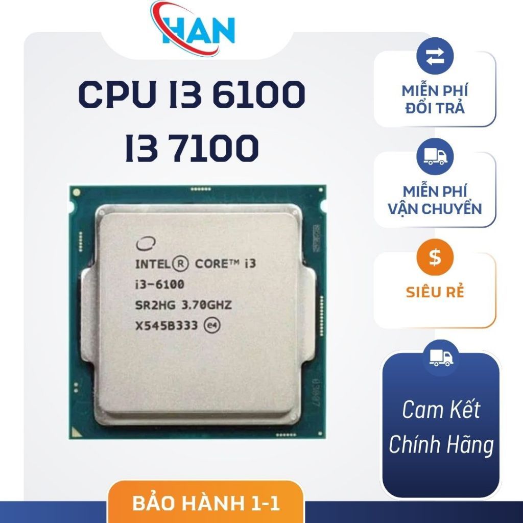[ Xả Kho ] CPU Intel Core i3 7100 | i3 6100 Cũ | LGA 1151, 2 nhân/4 luồng, Max 3.9 GHz