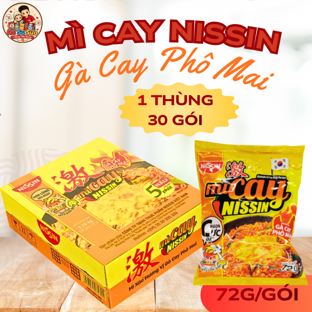 Thùng 30 gói, mì trộn phô mai gà cay nissin 72g, mì cay, mì trộn, tiện lợi