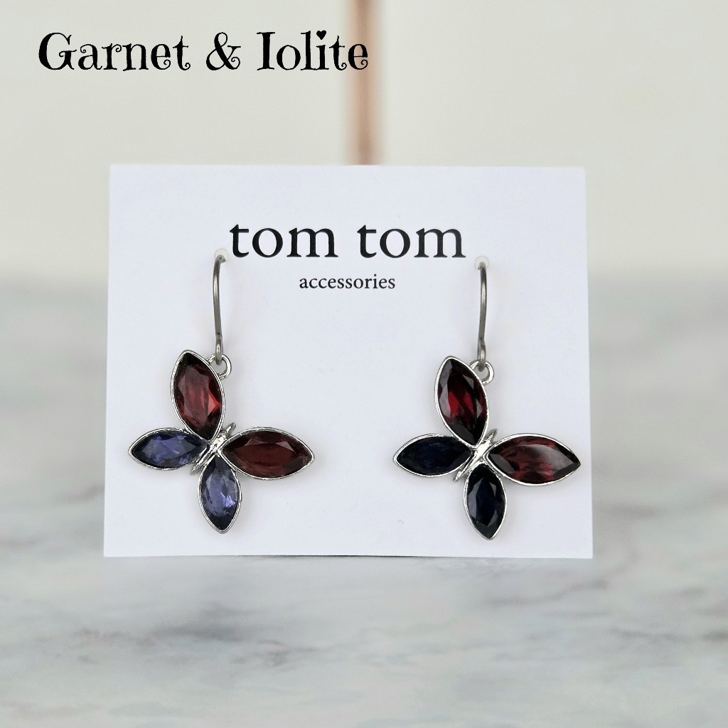 Gemstone Earrings - Garnet ＆ Iolite - Direct from Japan