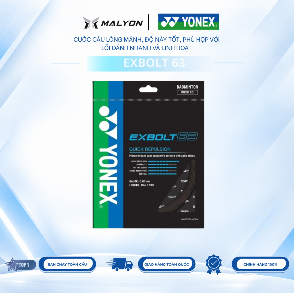 Dây cước đan vợt cầu lông Yonex EXBOLT 63 chất lượng cao, bền bỉ.