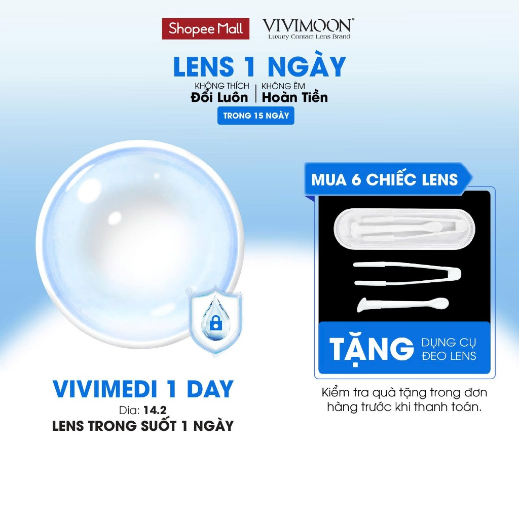 Lens 1 ngày cận trong suốt kính áp tròng VIVIMOON Vivimedi 1 Day (Giá 01 chiếc, 01 bên mắt,  x2 để đ