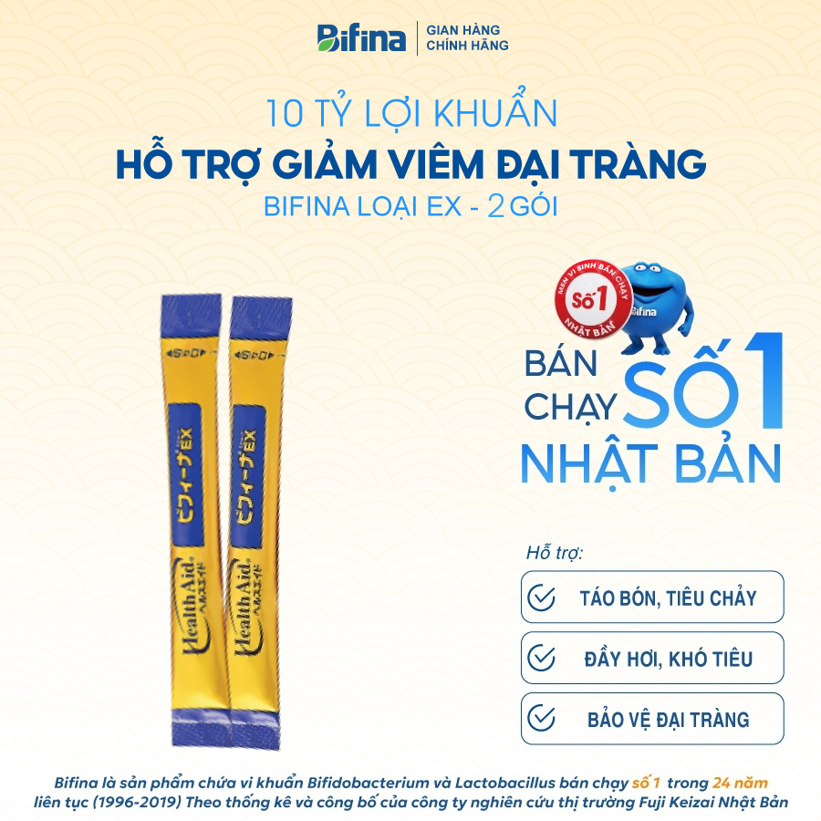 Bifina Nhật Bản Loại EX - Lẻ 2 Gói (Không Hộp) - Hỗ Trợ Viêm Đại Tràng, Tiêu Hóa, Ruột Kích Thích
