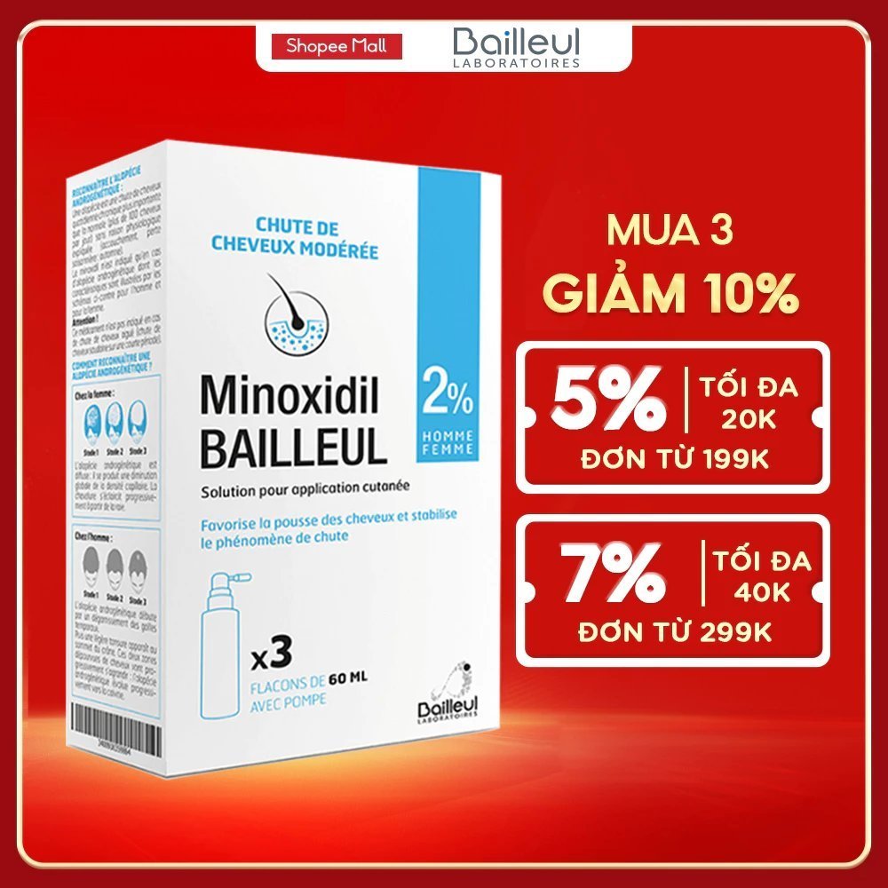 Xịt Mọc Tóc Minoxidil Bailleul 2% Nhập Khẩu Pháp, Kích Thích Mọc Tóc 60ml