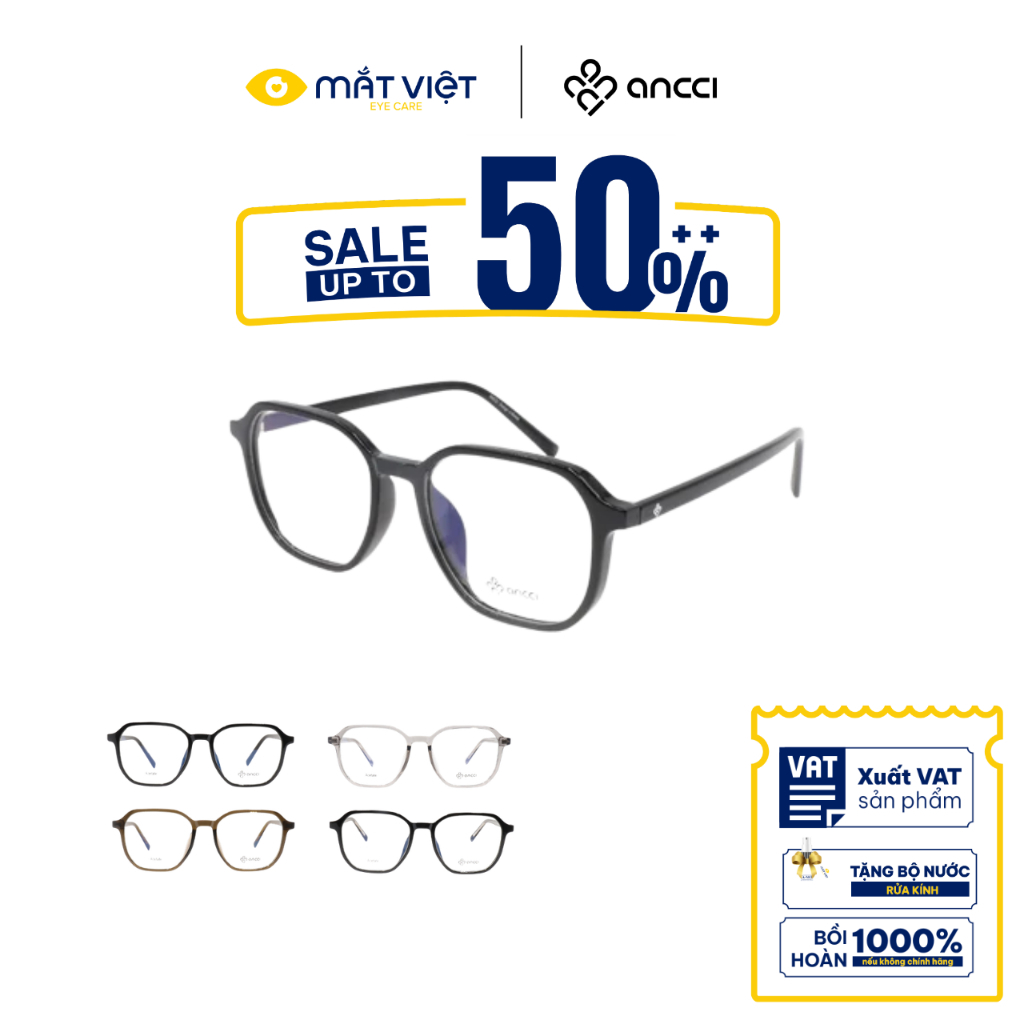 Gọng Kính Unisex ANCCI AC52407, Gọng Kính Vuông, Gọng Kính Acetate, Gọng Kính Cận Nam Nữ, Mắt Kính  