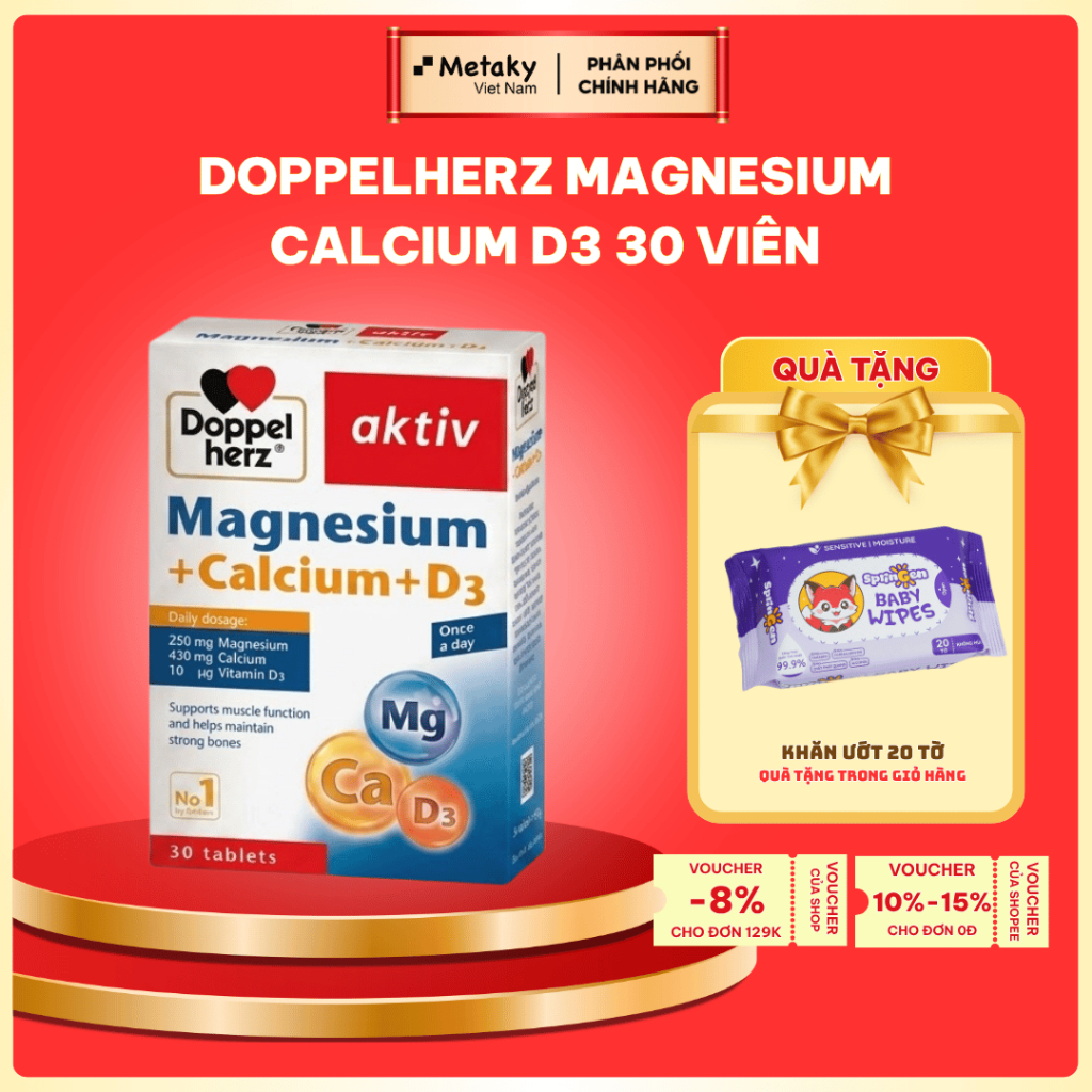 Doppelherz Magnesium Calcium D3 30 Viên – Bổ Sung Canxi 450mg + Magie 250mg + Vitamin D3 – Hỗ Trợ Xư