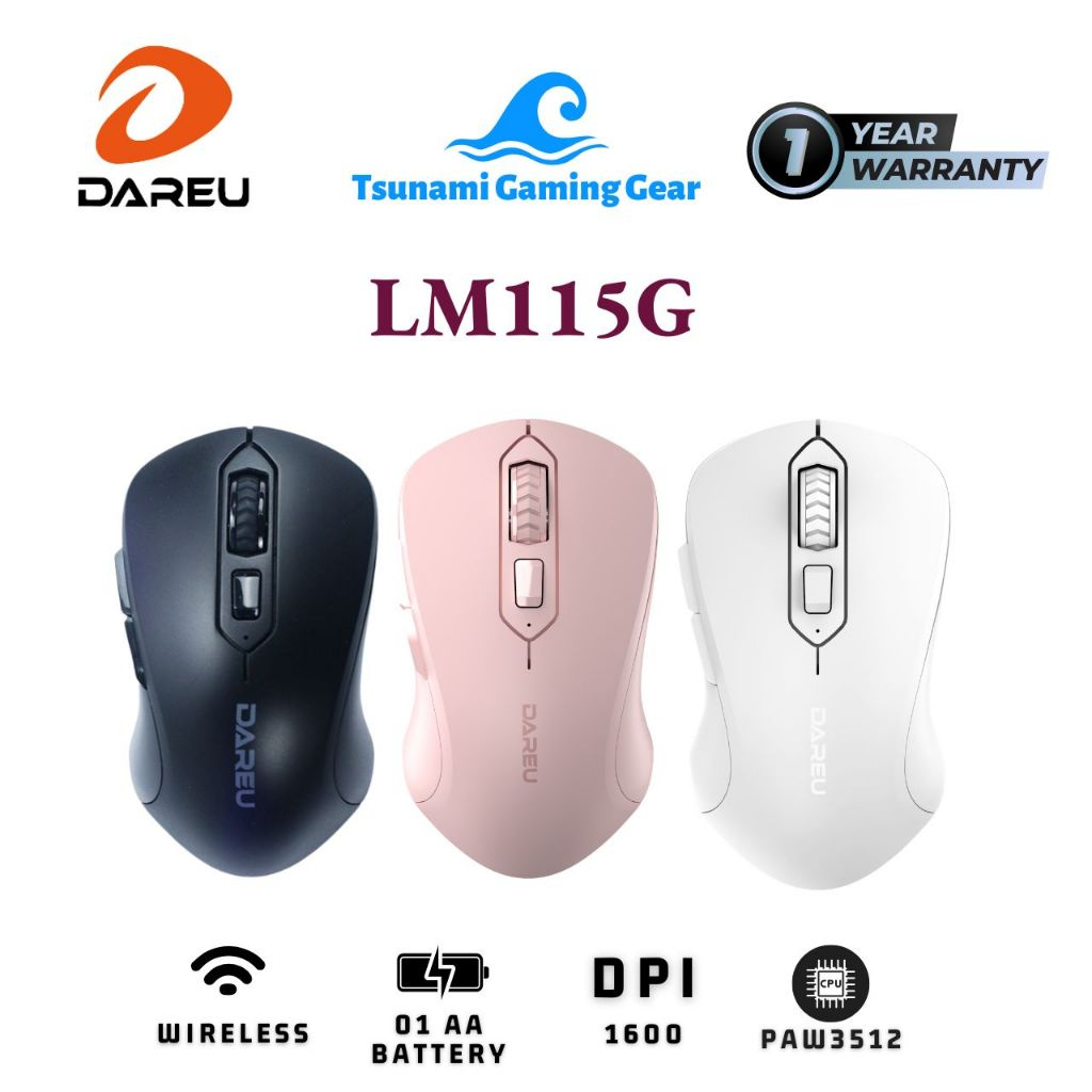 Chuột không dây DareU LM115G Pink I LM115G Black I LM115G White I Wireless 2.4 Ghz I Pin AA