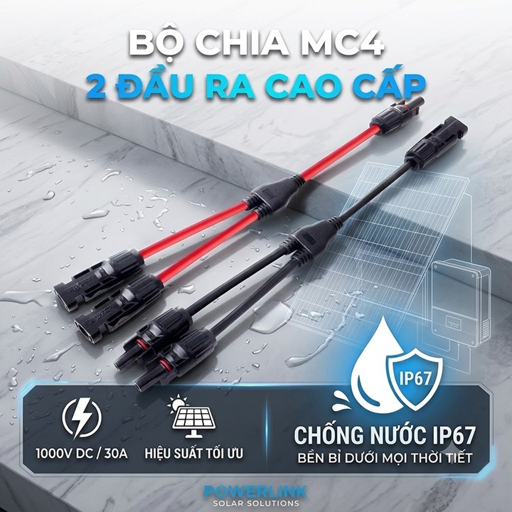 Cặp jack MC4 chữ Y Vào 2 ra 1 cho tấm pin mặt trời - MC4 2-1 nối song song 2 tấm pin mặt trời