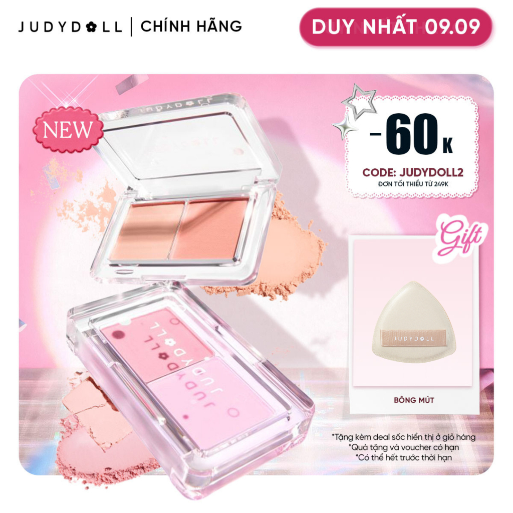 [NEW] JUDYDOLL Phấn Má Hồng 02 Ô Dual Color Blush Mịn lì Chuẩn Màu Dễ Tán Bắt sáng lì 3,9g