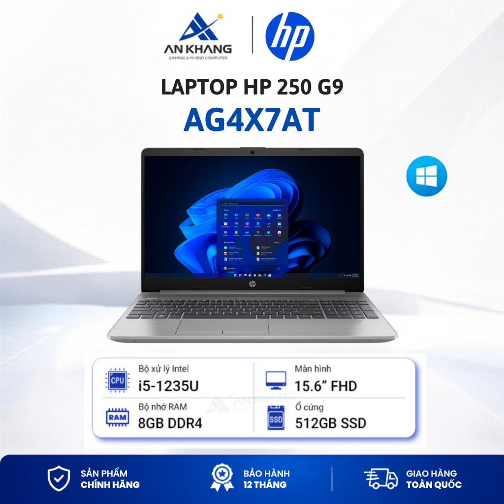 Laptop HP 250 G9 AG4X7AT | Core i5-1235U | RAM 8GB DDR4 | SSD 512GB | 15.6" FHD | Win11 | Bạc | BH 1