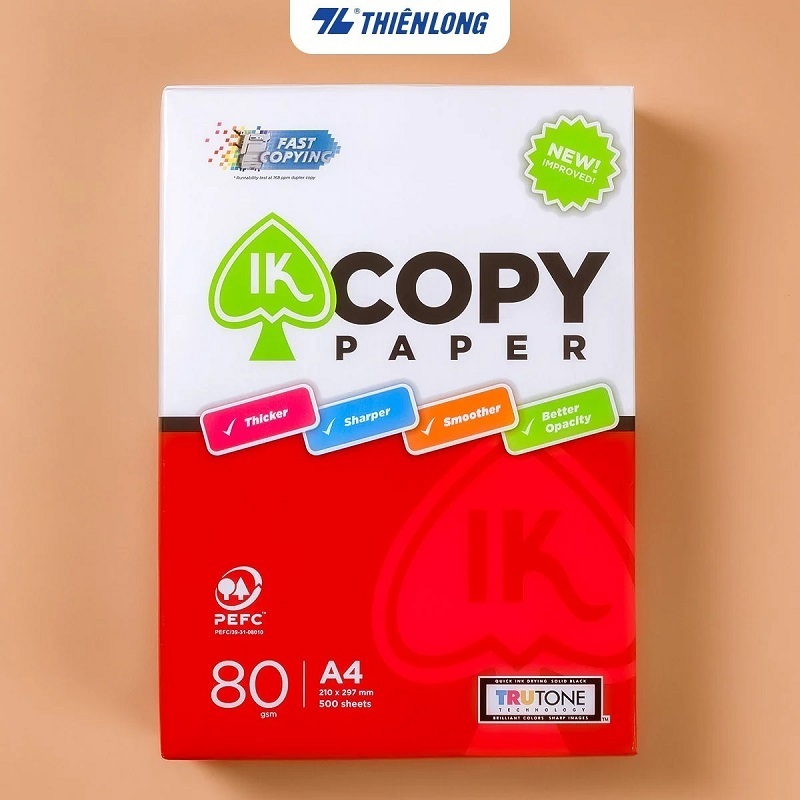 Giấy A4, giấy in photo 500 tờ 80 gsm Thiên Long IK Copy  - Ream giấy a4 500 tờ không lem