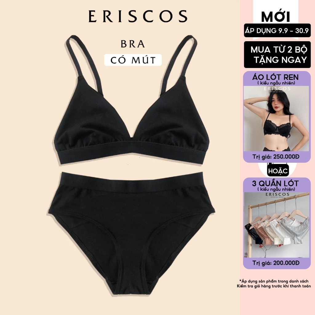 Bộ quần áo lót cotton thiết kế nữ bra không gọng mút rời quần tam giác đai 2.5cm Eriscos