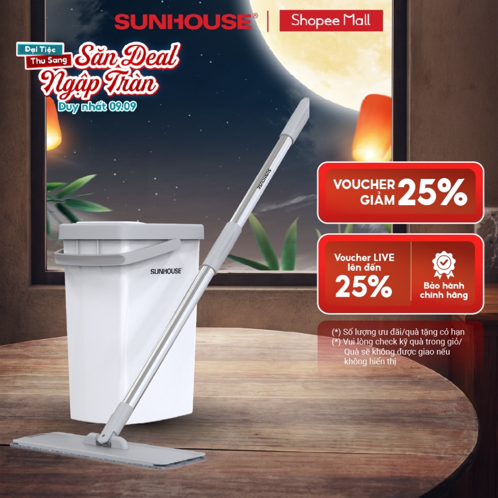Bộ lau nhà đa năng Space Saving Sunhouse KS-CL3211PW - Gồm 1 thùng giặt, 1 cây lau -  Bảo hành 6 thá