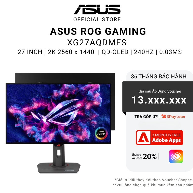 Màn hình Asus ROG Strix OLED XG27AQDMES | 27 Inch | QD OLED | 2K | 240Hz | HDR10 | Gsync