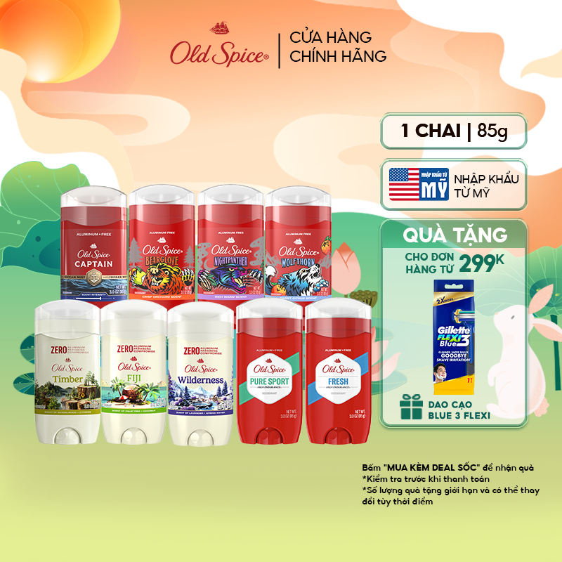 Sáp Khử Mùi ngăn ố vàng áo OLD SPICE 85g thơm lâu vượt trội nhiều mùi hương (Sáp xanh) - Mỹ