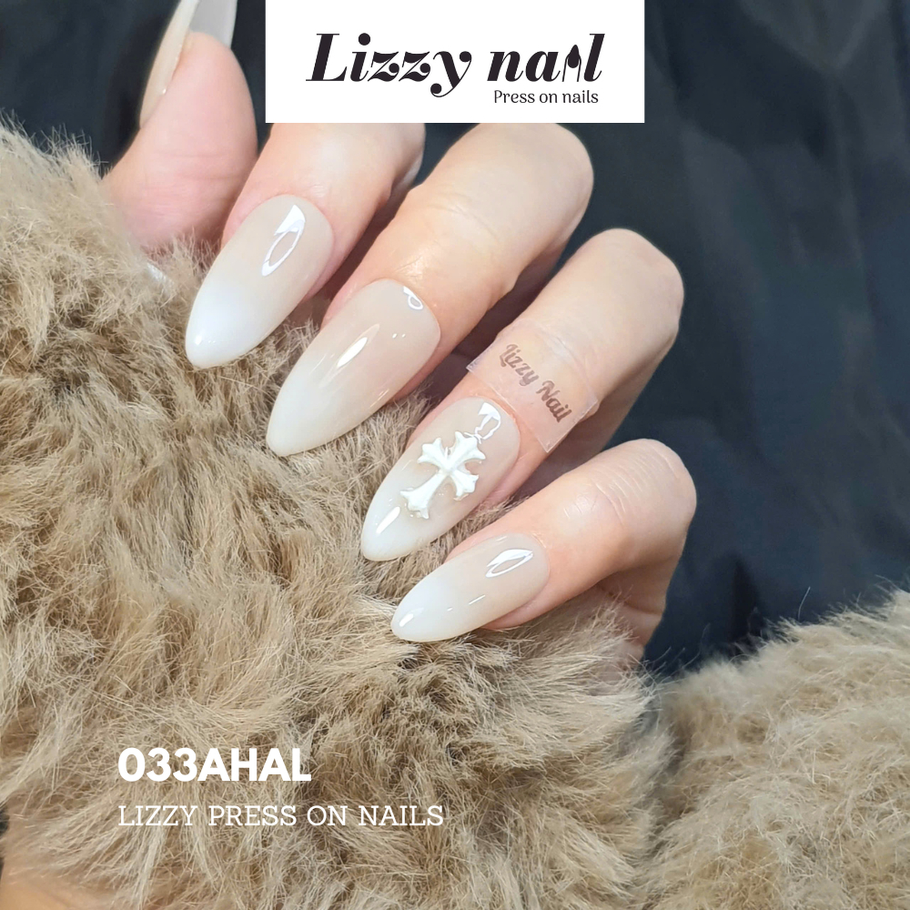 Lizzy Nail 033 | Nailbox Móng Úp Ombre Chữ Thập | Set 10 Móng Giả Press On Nails Cross Ombre