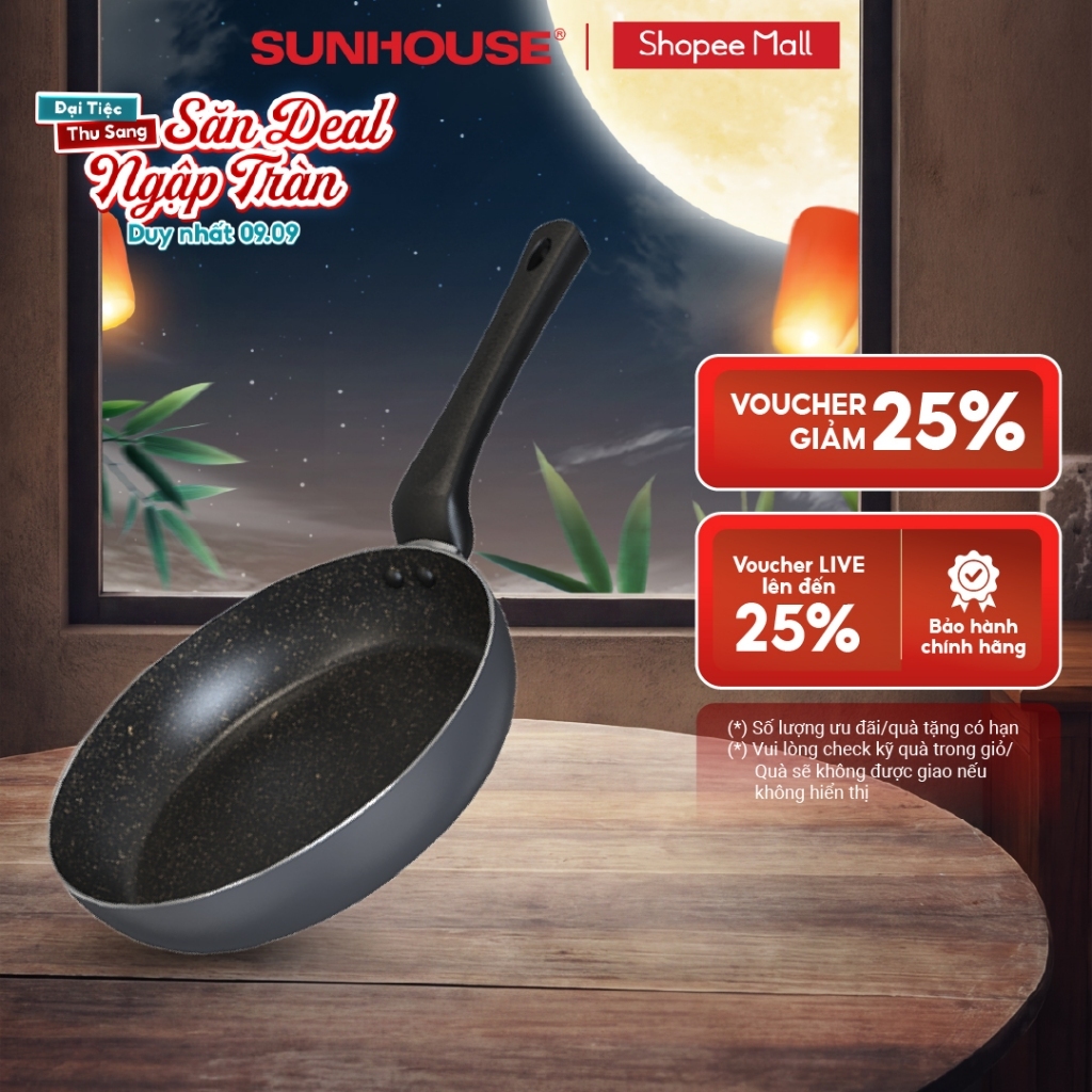 Chảo chống dính KHÔNG TỪ Sunhouse CT Plus - Đường kính: 18-20-22-24-26-28-30cm - KHÔNG DÙNG ĐƯỢC TRÊ