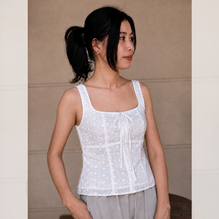 Papeya Amelie Tie-Front Eyelet Top - White