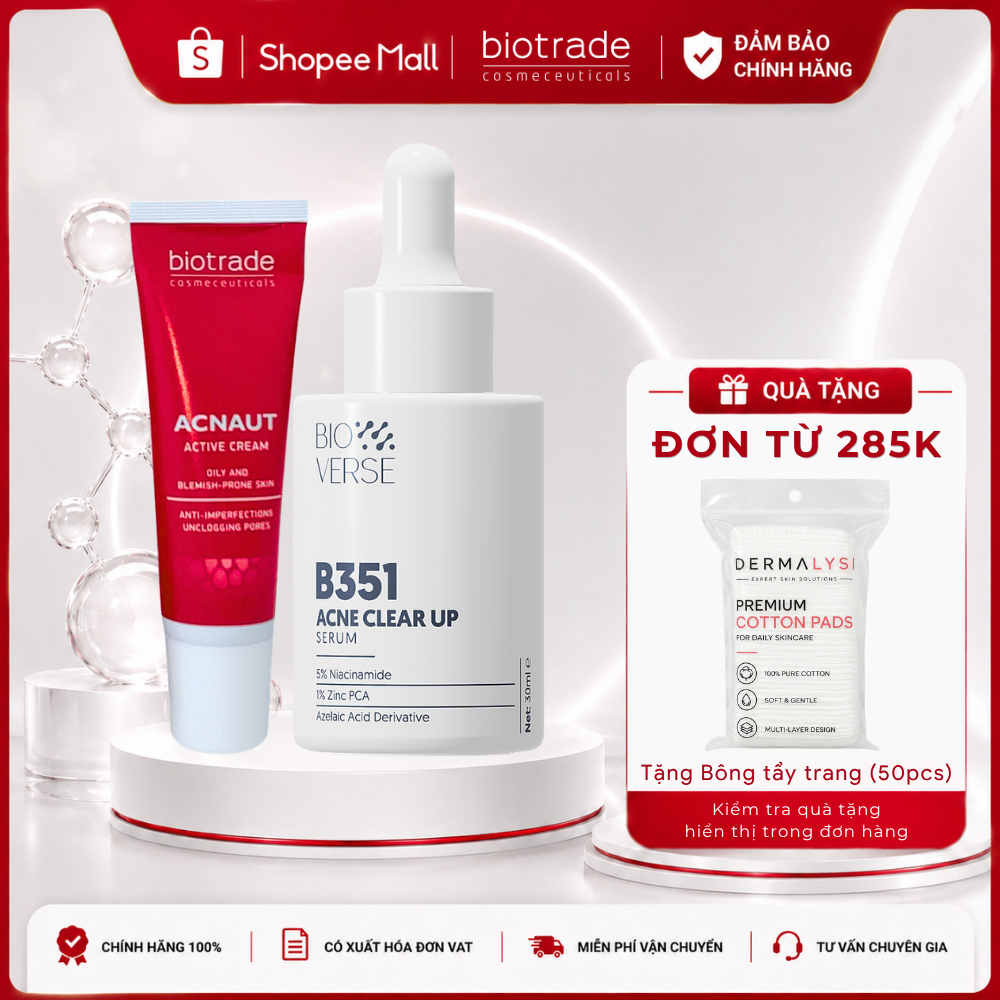 Combo giảm mụn mờ thâm Chấm mụn BIOTRADE & Serum BIOVERSE B351 giảm mụn viêm và mờ thâm đều màu da