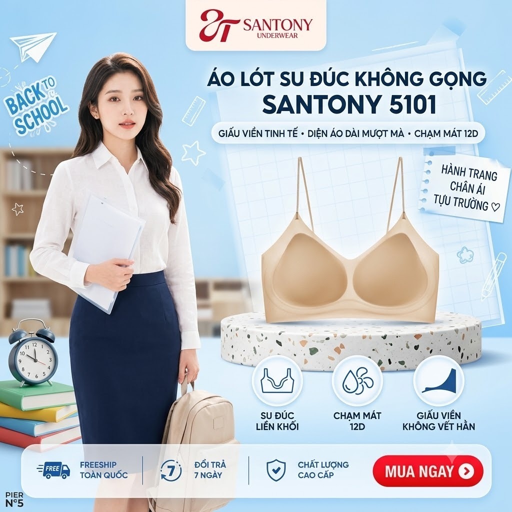 Áo Lót Không Gọng Siêu Mỏng Santony 5101 - Dịu Mát Tựu Trường, Thanh Lịch Tôn Dáng PIER N°5