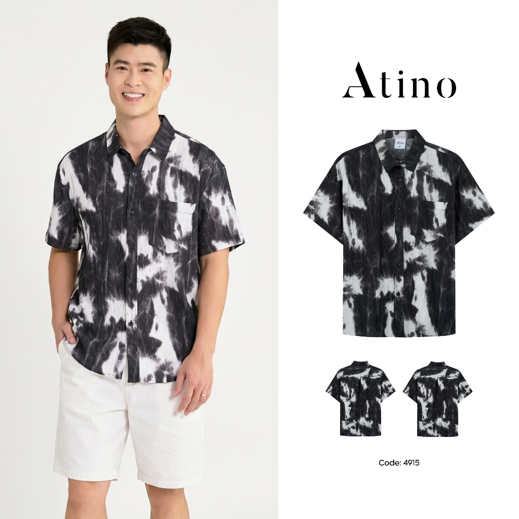 [Duy Mạnh] Áo Sơ Mi Nam Ngắn Tay ATINO Dáng Rộng Vải Rayon Mềm Mát, Họa Tiết Loang Phá Cách L.1.4915