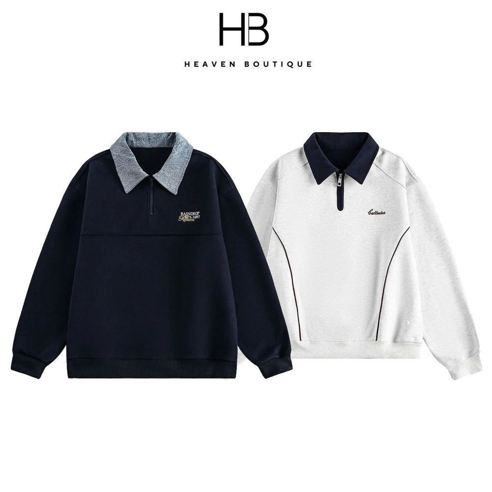 Áo Sweater Phối Polo Dài Tay Nam Nữ Chất Liệu Nỉ 2 Da Dày Dặn Không Nhăn Xù