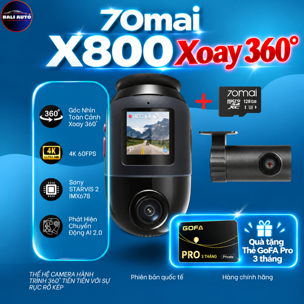 Camera 70mai 4K Omni X800 4K  Có với HDR, cảm biến ảnh Sony Starvis 2 ,xem Online với bộ Kit 4G Up04