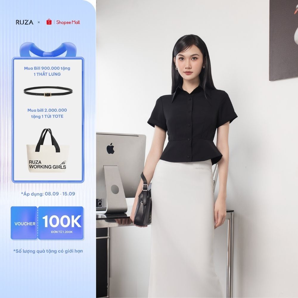Áo sơ mi nữ tay ngắn RUZA công sở thiết kế thanh lịch sang trọng ANB244