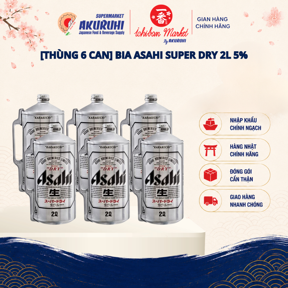 [Thùng 6 Can] Bia Asahi Super Dry can 2L 5% ALC