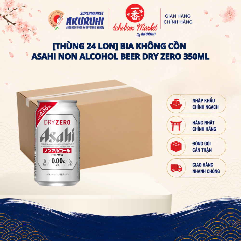 [Thùng 24 Lon] Bia Không Cồn Asahi Non Alcohol Beer Dry Zero 350ml