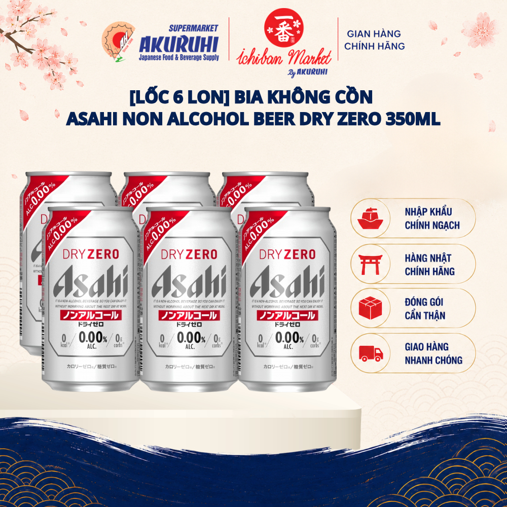 [Lốc 6 Lon] Bia Không Cồn Asahi Non Alcohol Beer Dry Zero 350ml