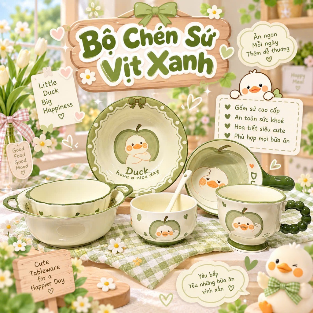 [HỎA TỐC] Bộ Chén Sứ Vịt Cute, Quà Tặng Sinh Nhật, Bộ Bàn Ăn Gia Đình