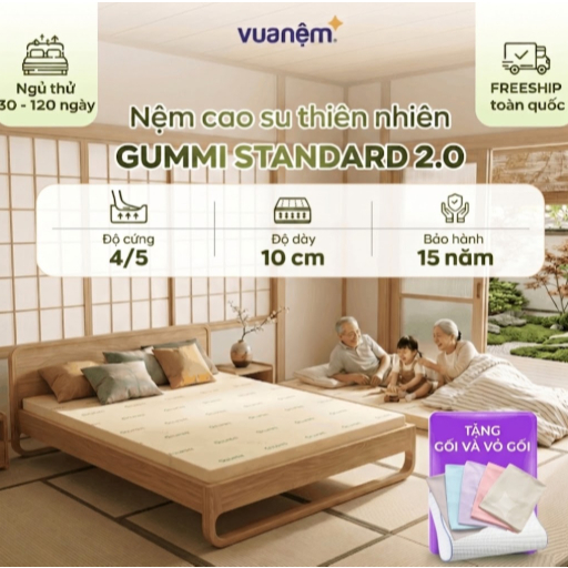 (10.10 Tặng gối + vỏ gối) Nệm Cao Su Thiên Nhiên Gummi Standard 2.0 10cm, Nệm Cao Su Vua Nệm, Mùi Hương Vani
