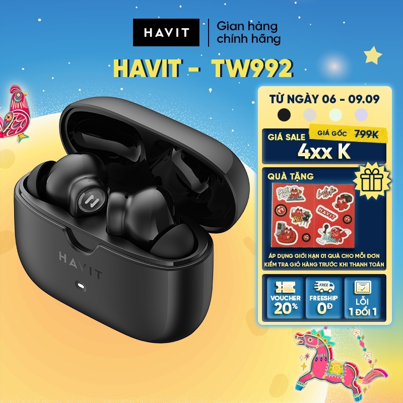 Tai Nghe Bluetooth Không Dây HAVIT TW992 | Chống Ồn ANC | 4Mic ENC Khử Ồn Gió | Bluetooth 5.4 | Pin Trâu 8.5 Tiếng