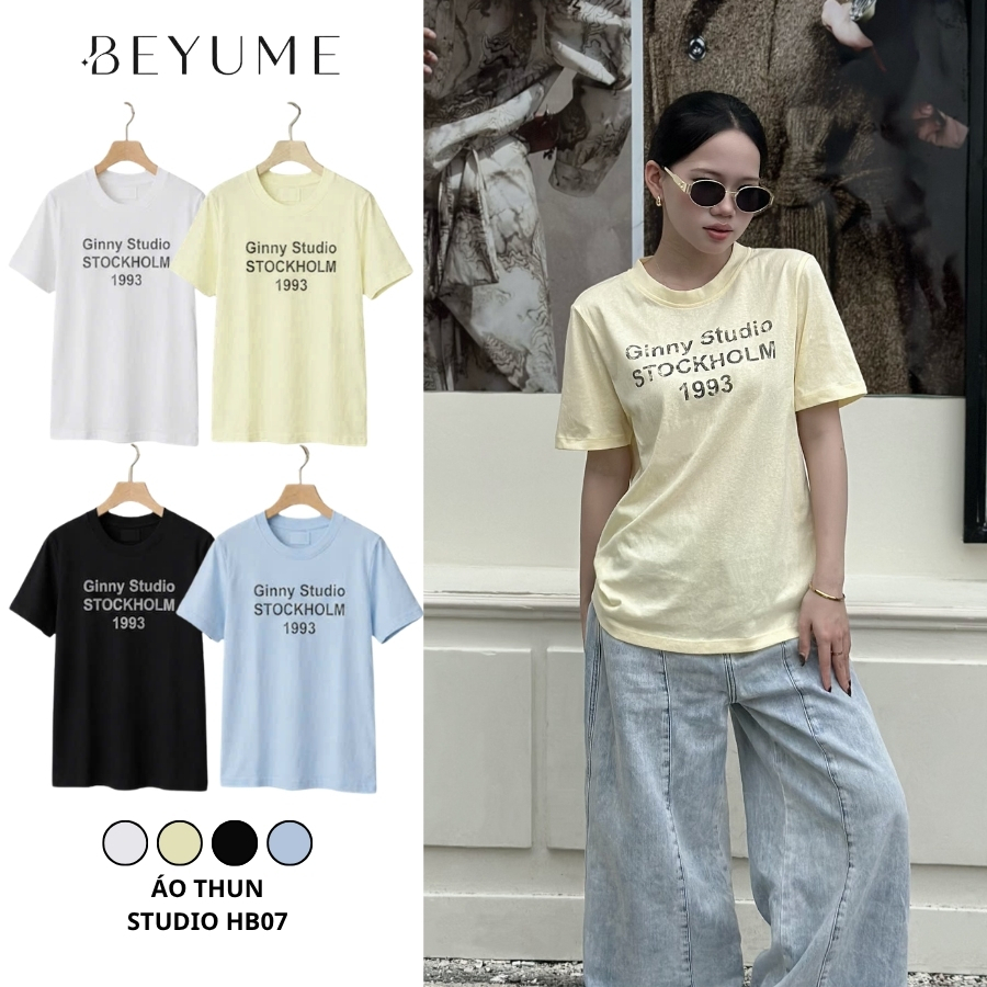Áo Thun Studio BEYUME HB-07 Cổ Tròn Tay Lỡ Mặc Đi Học Đi Chơi Dễ Phối Đồ
