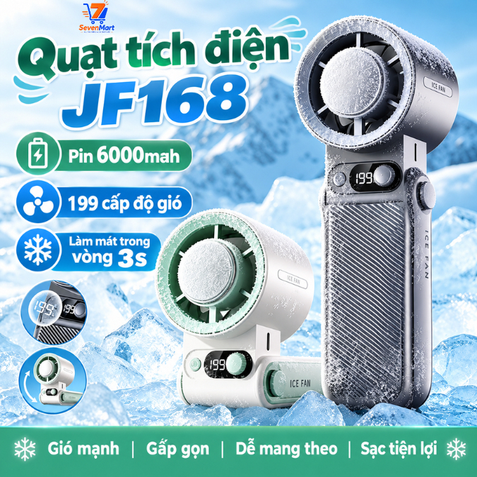 Quạt tích điện cầm tay cao cấp JF168, pin 6000mah, làm mát nhanh trong 45 giờ liên tục