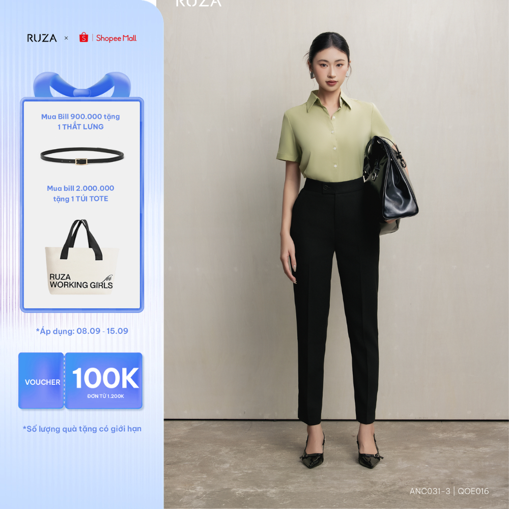 Quần tây ôm nữ RUZA  màu đen thiết kế dáng công sở thời trang QOE142