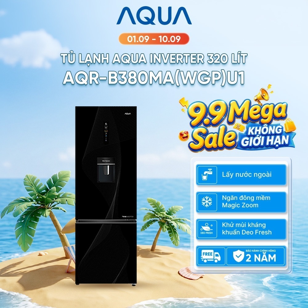 Tủ lạnh Aqua Inverter 320 lít AQR-B380MA(WGP)U1 - Bảo hành 2 năm - Freeship toàn quốc