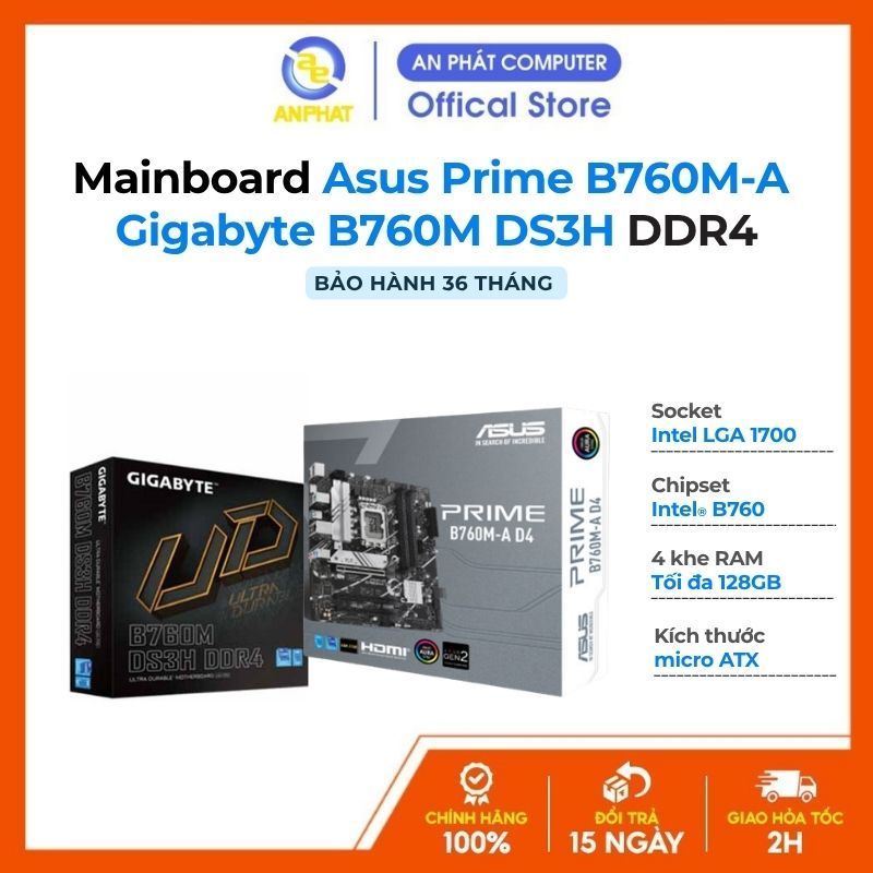 Bo mạch chủ mainboard Asus Prime B760M-A / Gigabyte B760M DS3H (Socket LGA1700 | mATX | chipset B760