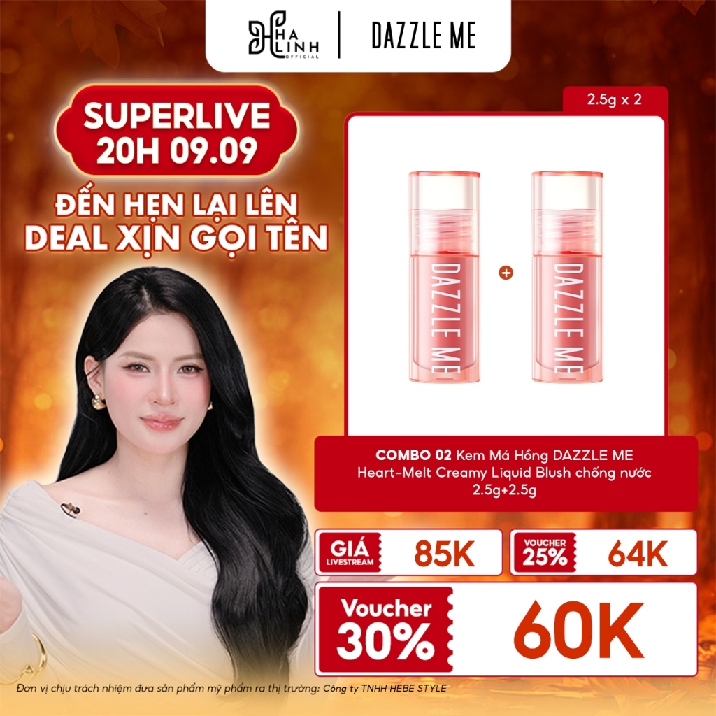 [VHL x DAZZLE ME] COMBO 02 Kem Má Hồng DAZZLE ME Heart-Melt Creamy Liquid Blush chống nước 2.5g+2.5g