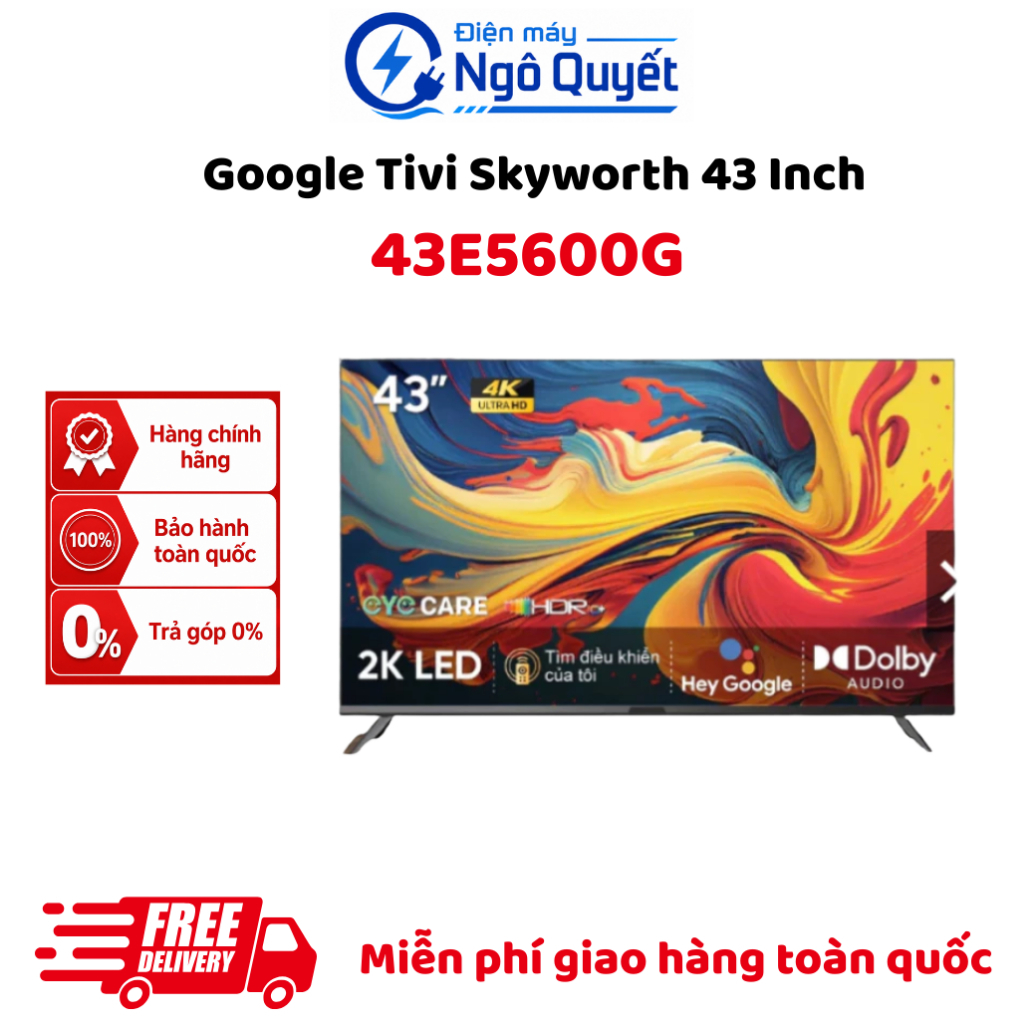 43E5600G - Google Tivi Skyworth Full HD 43 inch, Google TV, thiết kế hiện đại, hàng chính hãng