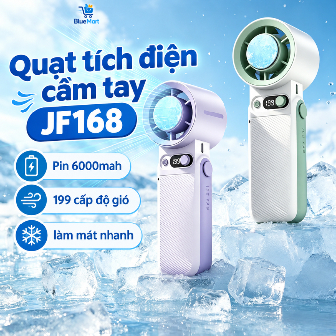 Quạt tich điện cầm tay mini JF168, làm lạnh nhanh, dung lượng pin 6000mah, 199 tốc độ gió