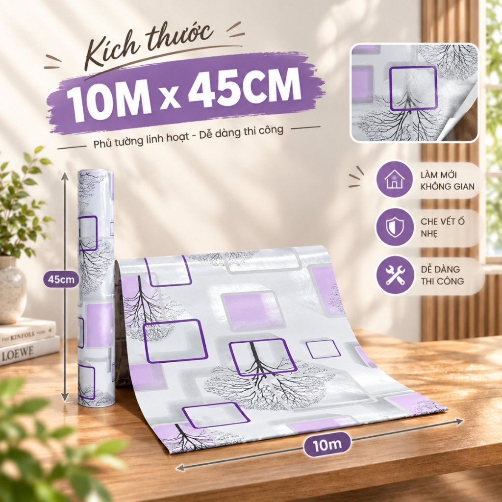 Giấy dán tường họa tiết hoa văn 10m x 45cm có keo sẵn - ảnh 2
