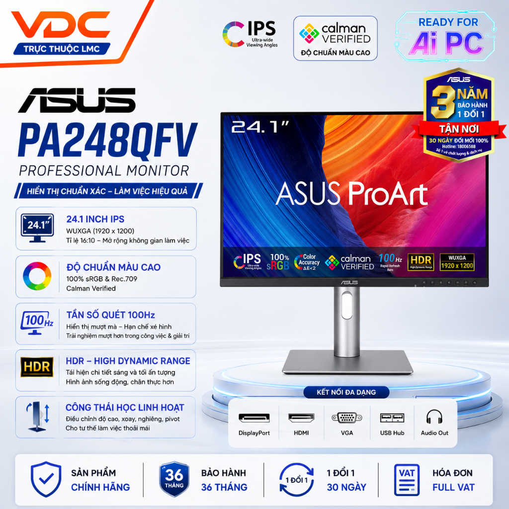 Màn hình ASUS ProArt PA248QFV 24" IPS 100Hz 16:10 chuyên đồ họa