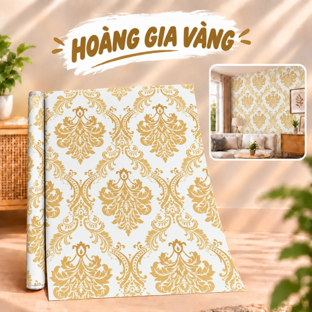Giấy dán tường họa tiết hoa văn 10m x 45cm có keo sẵn - ảnh 11