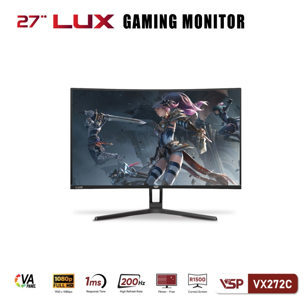 Màn Hình Cong Gaming VSP VX272C (27 inch/VA/FHD/200Hz/1ms)-Màn hình 200Hz, phản hồi 1ms, bảo hành 36