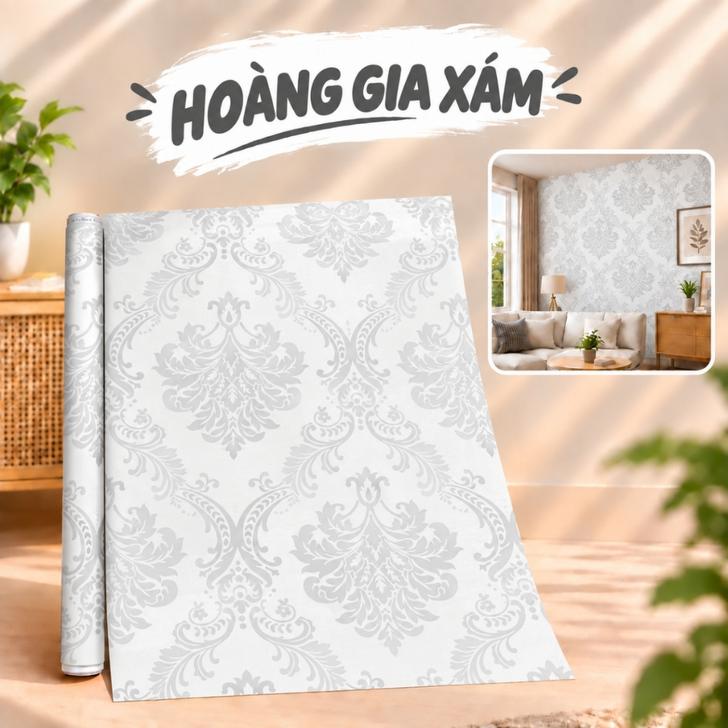 Giấy dán tường họa tiết hoa văn 10m x 45cm có keo sẵn - ảnh 8